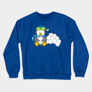 Little Penguin Sitting with Snow Balls Crewneck Sweatshirt